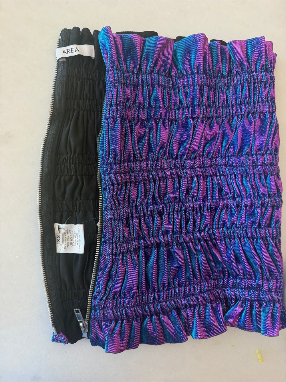 AREA Iridescent Purple & Blue Smocked Mini Skirt